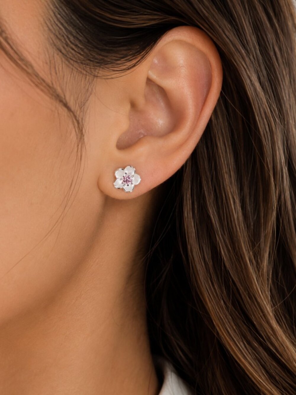 925 Sterling Silver Tiny Cherry Blossom Stud Earrings Tiny Flower Studs